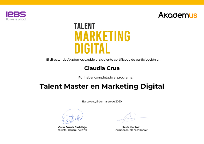 Certificado Talent Marketing Digital